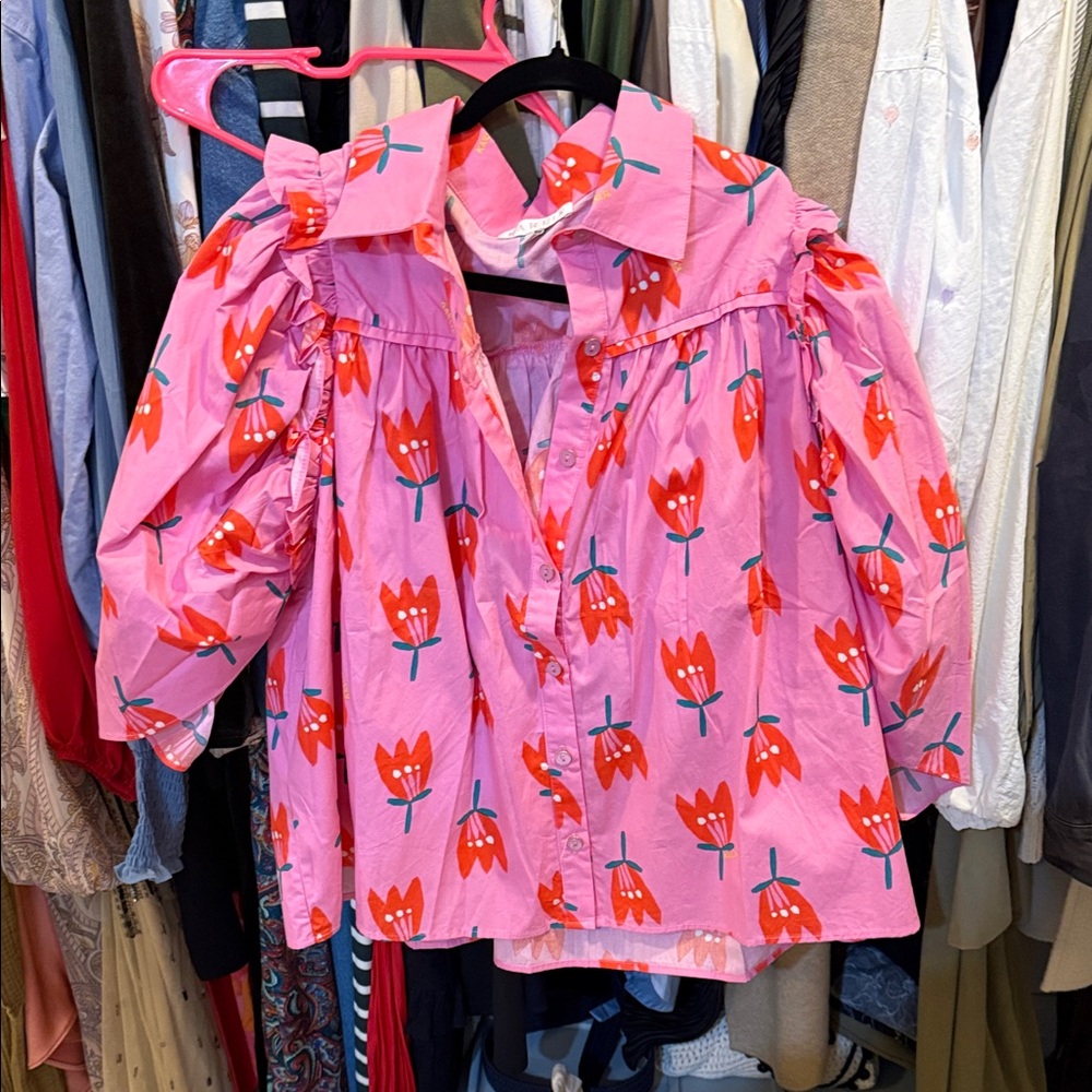Karlie Vibrant Pink and Orange Blouse